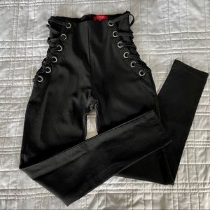 GUESS black high waist pants with lace up sides